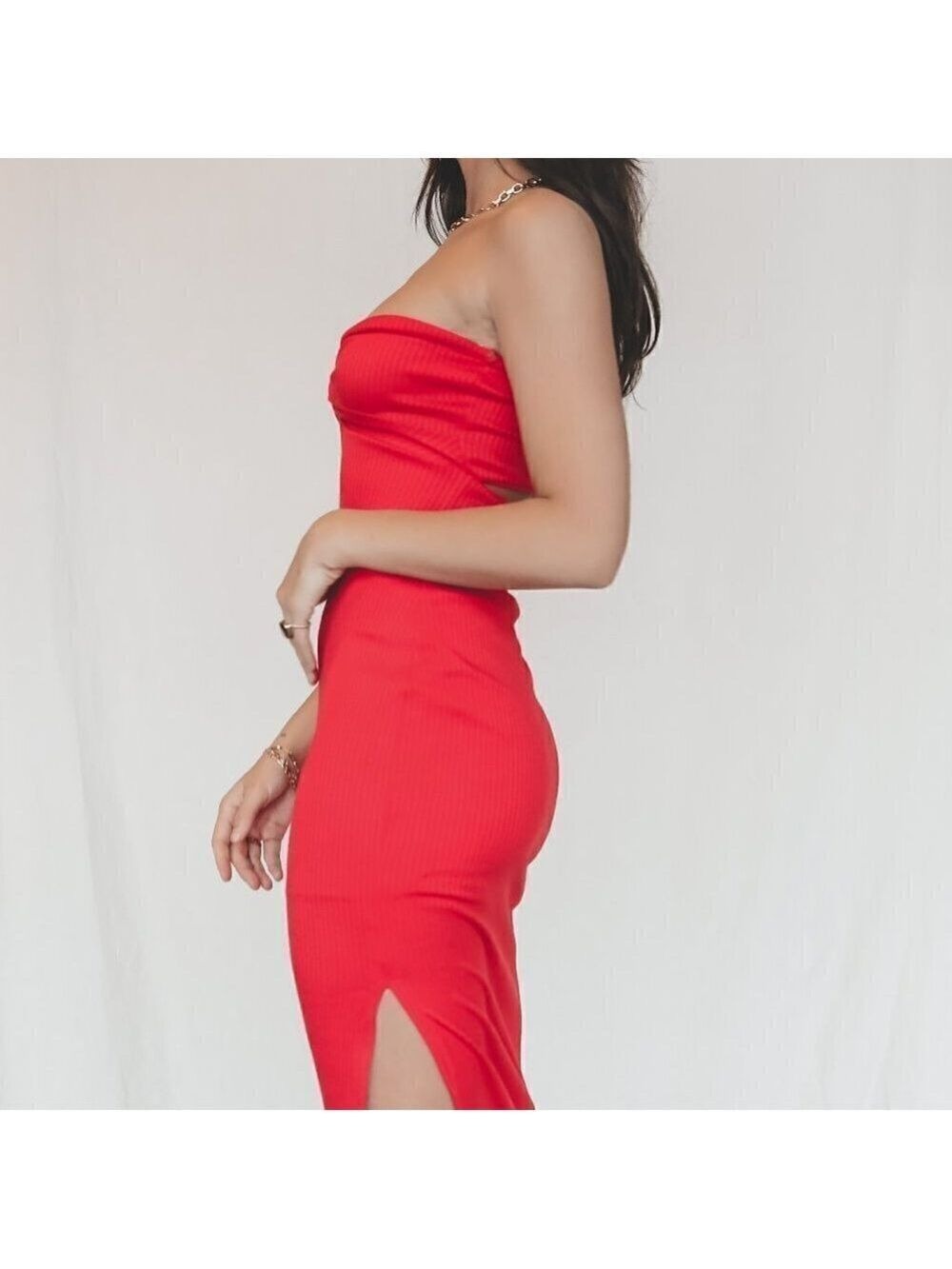 AMAZING LACE Do A Double Take Red Strapless Midi - Picture 5 of 7